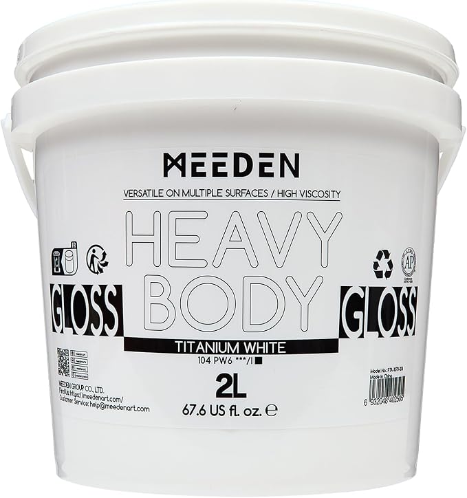 MEEDEN Titanium White Acrylic Paint: 2L/67.64oz/0.53 gal Heavy Body Gloss by MEEDEN