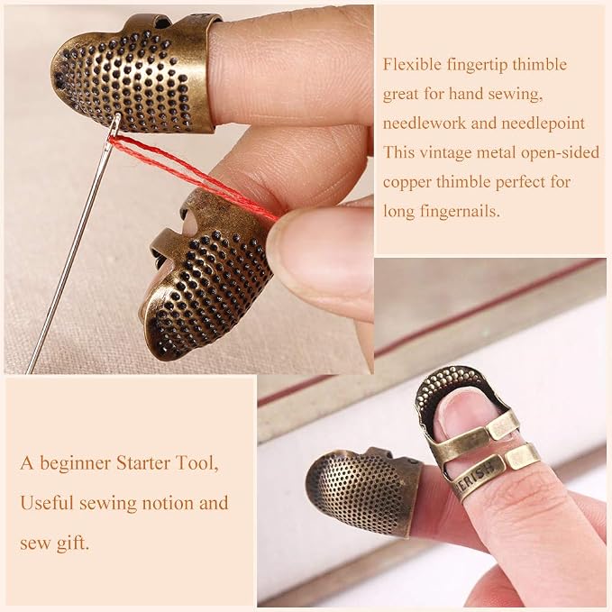 8 Pcs Thimble + 30 Pcs Sewing Needles, Finger Protector Fingertip Adjustable - Image 3