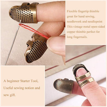 8 Pcs Thimble + 30 Pcs Sewing Needles, Finger Protector Fingertip Adjustable - Image 3