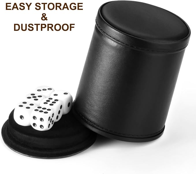 Felt Lined Dice Cup PU Leather Set, Quiet Shaker - Image 4