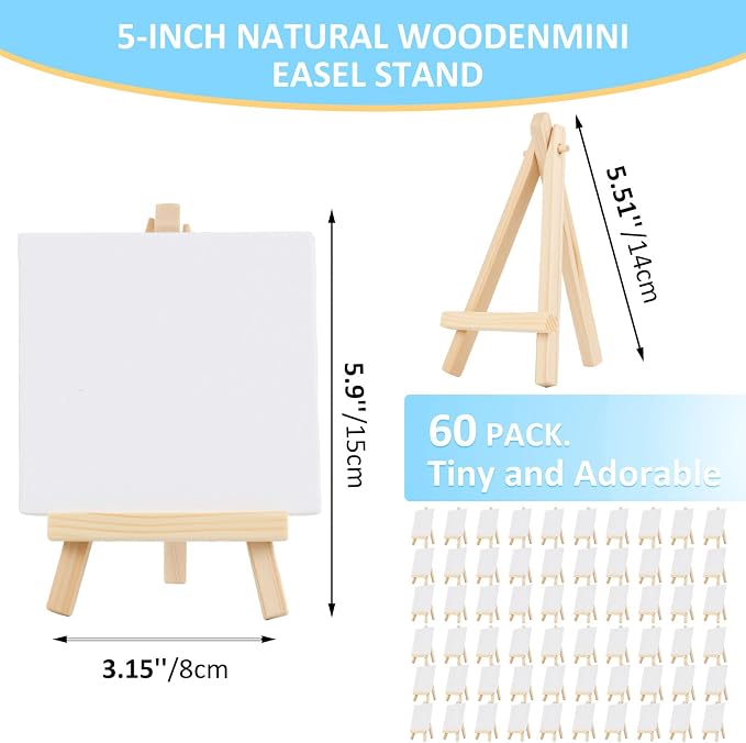 60 Pcs 5 Inch Mini Wood Display Easel, Small Wooden Easel Stand Art Craft - Image 3