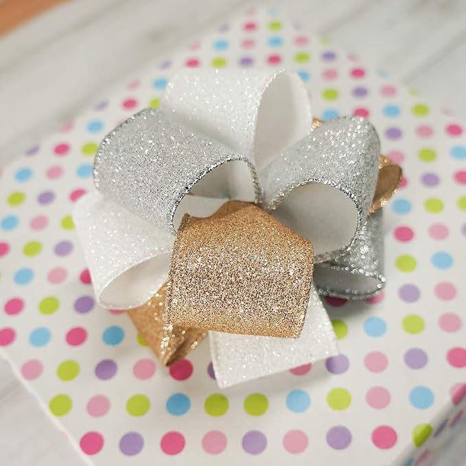 CT CRAFT LLC Glitter Wired Ribbon 1.5" x 10 Yards Gold - Image 3