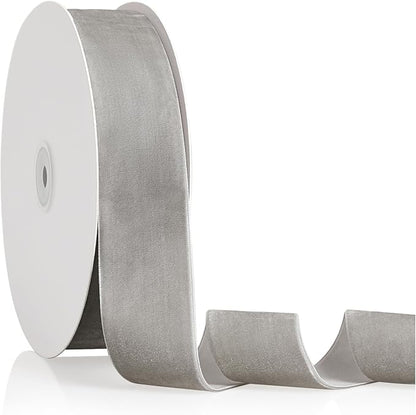 1.5" X 20 Yards Silver Grey Velvet Ribbon by Bomybaw
