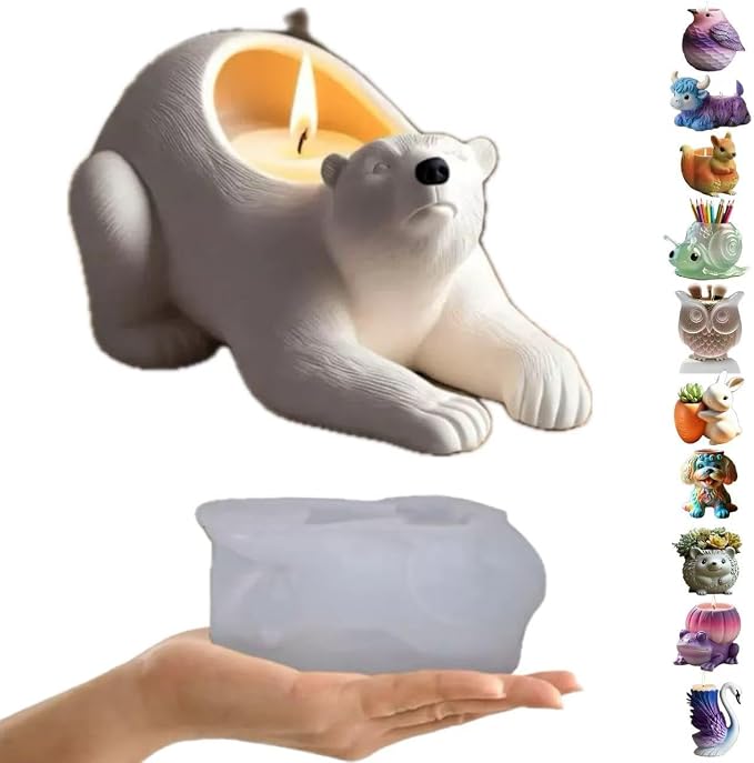 Animal Resin Molds Silicone 3D Cute Polar Bear Epoxy Resin Plaster Candle by Unknown