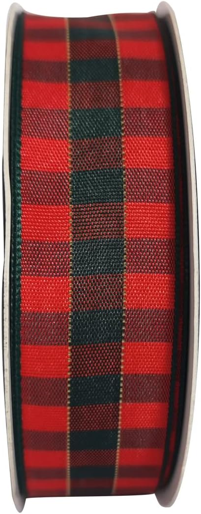 Micomon X'Mas Gingham Ribbon Green Red Metallic Gingham Ribbon 25 Yards Each - Image 3