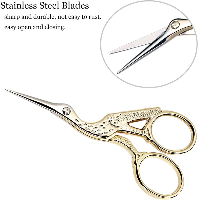 BIHRTC Stork Scissors with Leather Cover Stainless Steel Crane Design Sewing - Image 3