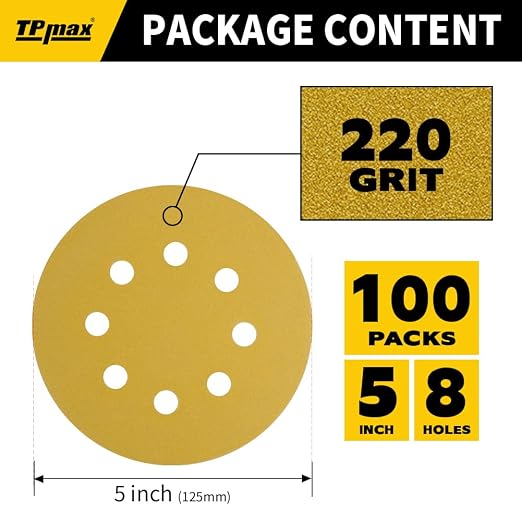 100PCS 5 Inch 220 Grit 125mm 8 Hole Sanding Discs Sandpaper - Image 2