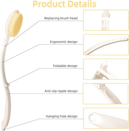 LFJ 19" Long Handle Shower Sponge Brush Set, 3 in 1 Body Brush, Bath Sponge and - Image 4