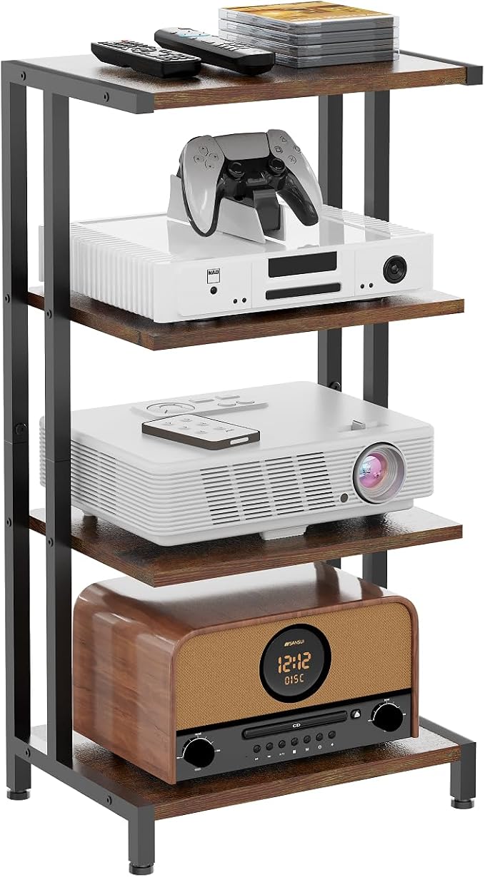 X-cosrack 4-Tier AV Media Stand Corner Shelf Wooden Corner Shelves Component by X-cosrack