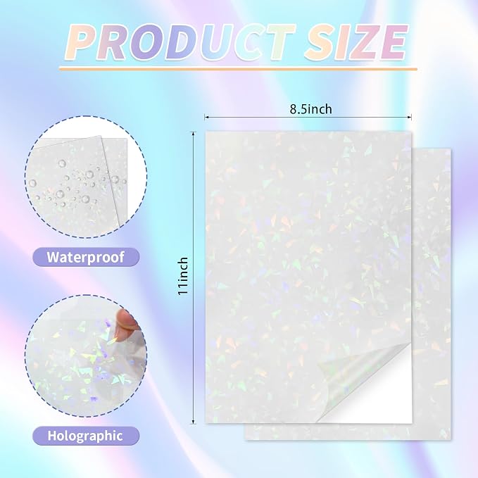 20 Sheets Holographic Sticker Paper, 8.5x11 Inch Clear Printable Vinyl Sticker - Image 2