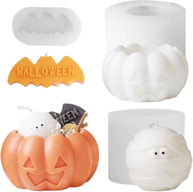 3 Pcs Halloween Candle Silicone Molds Set, DIY Letter Bat, Mummy Ball and 3D by TOPYS