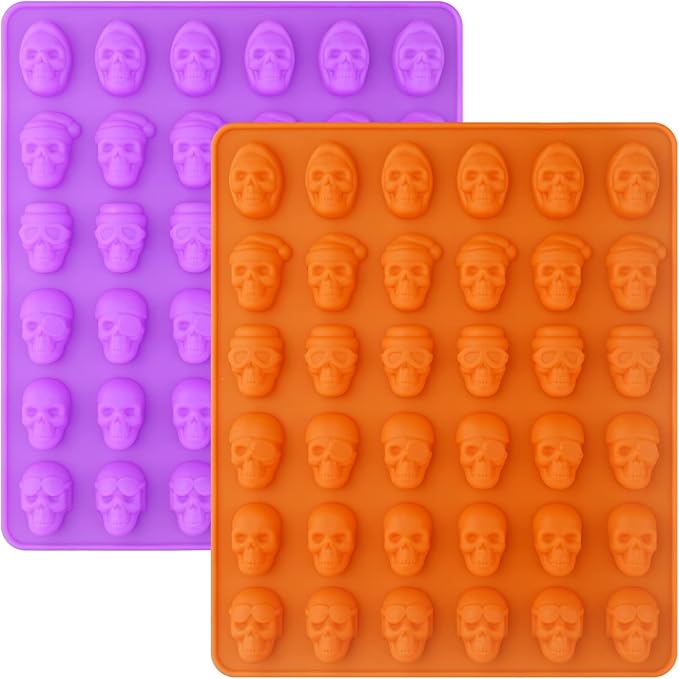 Sakolla Skull Candy Molds Silicone, 2 Pack 36 Cavity Non-Stick Halloween Gummy by Sakolla