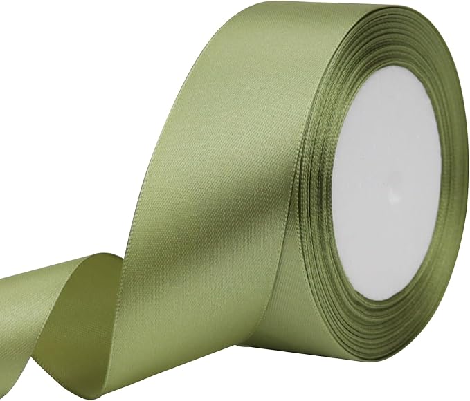 Olive Green Solid Satin Ribbon 1-1/2 Inch 25 Yards Solid Polyester Fabric Ribbon by Riunbb