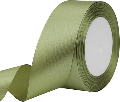 Olive Green Solid Satin Ribbon 1-1/2 Inch 25 Yards Solid Polyester Fabric Ribbon by Riunbb