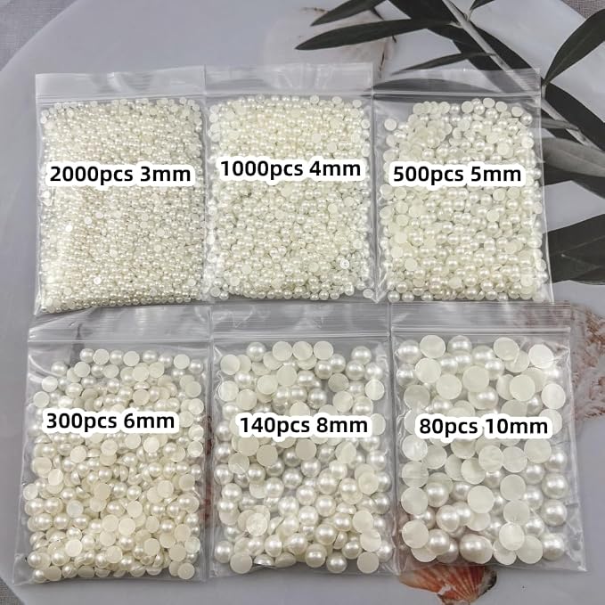 4020pcs Half Pearls for Crafts Assorted Size 3mm 4mm 5mm 6mm 8mm 10mm Flatback - Image 2