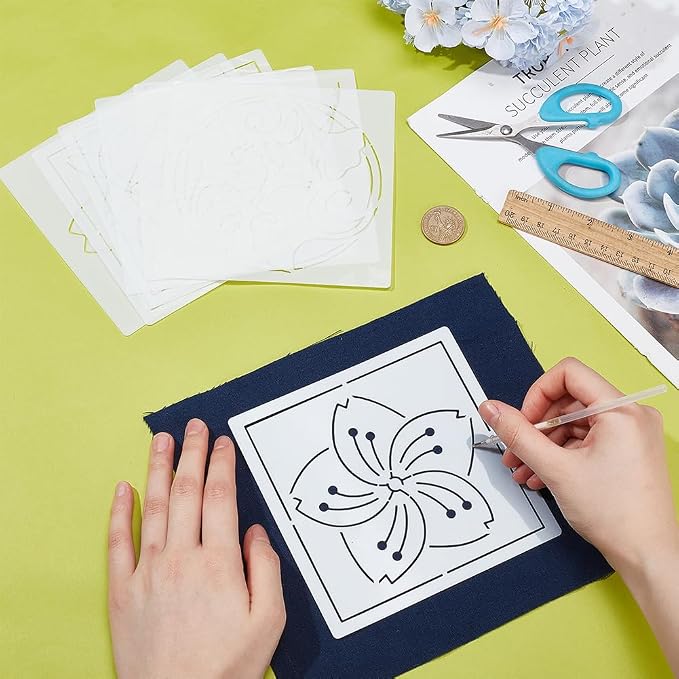 FREEBLOSS Sashiko Embroidery Stencils Sashiko PET Stencil Flowers Embroidery - Image 5