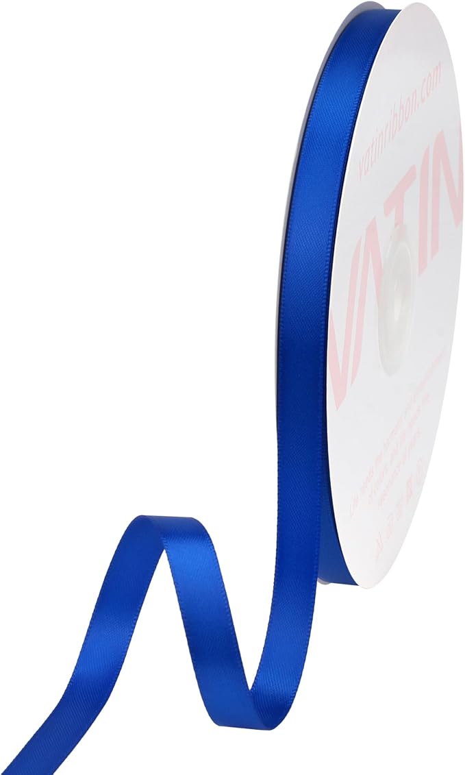 VATIN Double Face Royal Blue Satin Ribbon 3/8" Continuous 50 Yards, Gift by VATIN