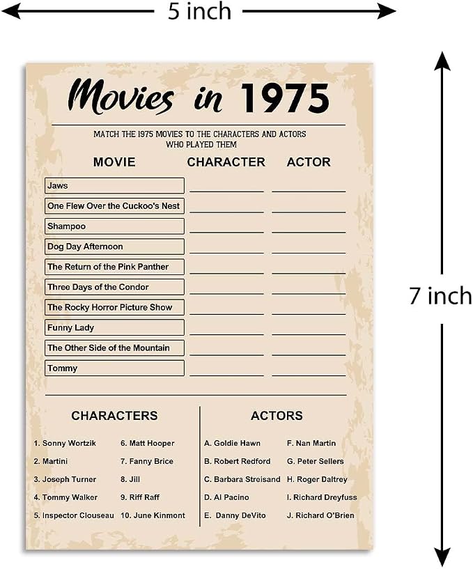 50th Birthday Party Games, Movie in 1975 Games, Birthday Party Supplies - Image 2