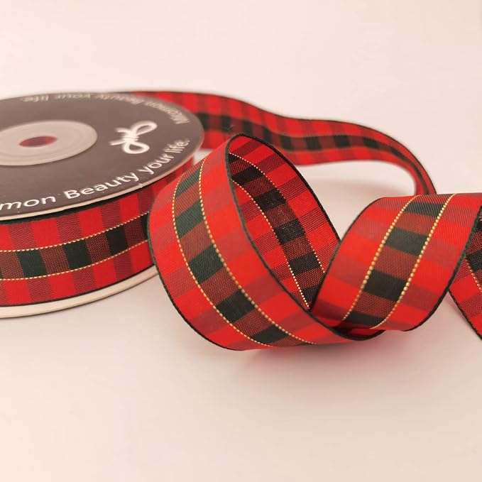 Micomon X'Mas Gingham Ribbon Green Red Metallic Gingham Ribbon 25 Yards Each - Image 7