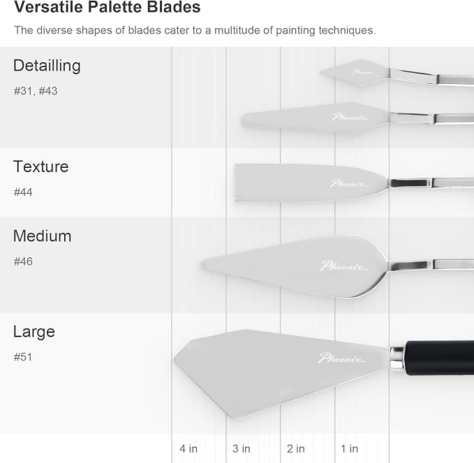 PHOENIX High Flexible Palette Knife Set, 5 Pieces Stainless Steel Painting - Image 3