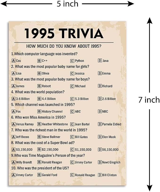 QUPT 30th Birthday Party Games, 1995 Trivia Games, Birthday Party Supplies - Image 2