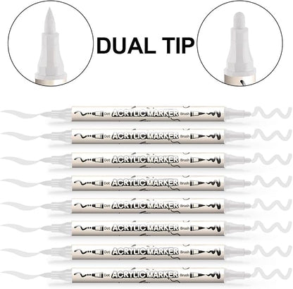 TRANSON 8 Pack White Brush and Bold Dual-tip Acrylic Paint Marker - Image 4
