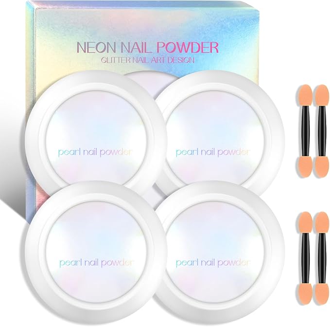 Ownest 4 Pcs Neon Chrome Nail Powder, Unicorn Chrome Nails Glitter Pigment by Ownest