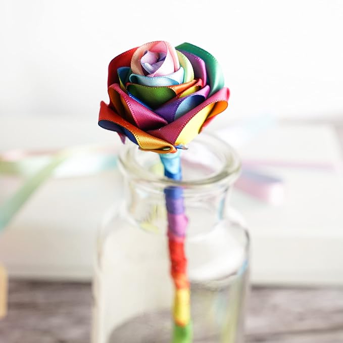 MEEDEE Rainbow Ribbon Satin Ribbon 1 inch Rainbow Satin Ribbon Rainbow Colored - Image 4