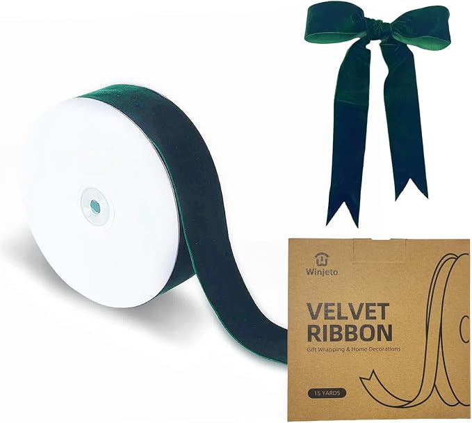15 Yards Velvet Ribbon 1-1/2 Inch Single Face Green Velvet Ribbon Spool Prefect by Winjeto