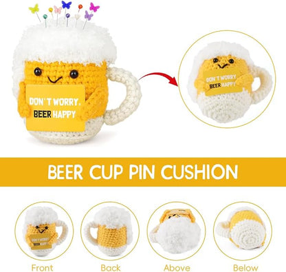 Beer Cup Pin Cushion, Handmade Knitted Pincushions, Cute Pin Cushions Needle - Image 3