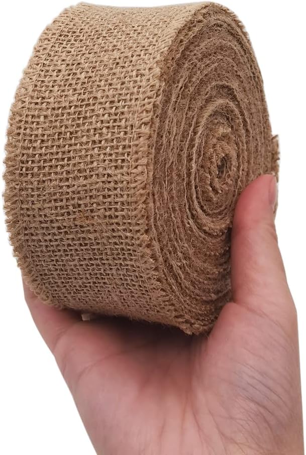 INSPIRELLE 2" Natural Burlap Fabric Roll 10 Yards Jute Ribbon by INSPIRELLE