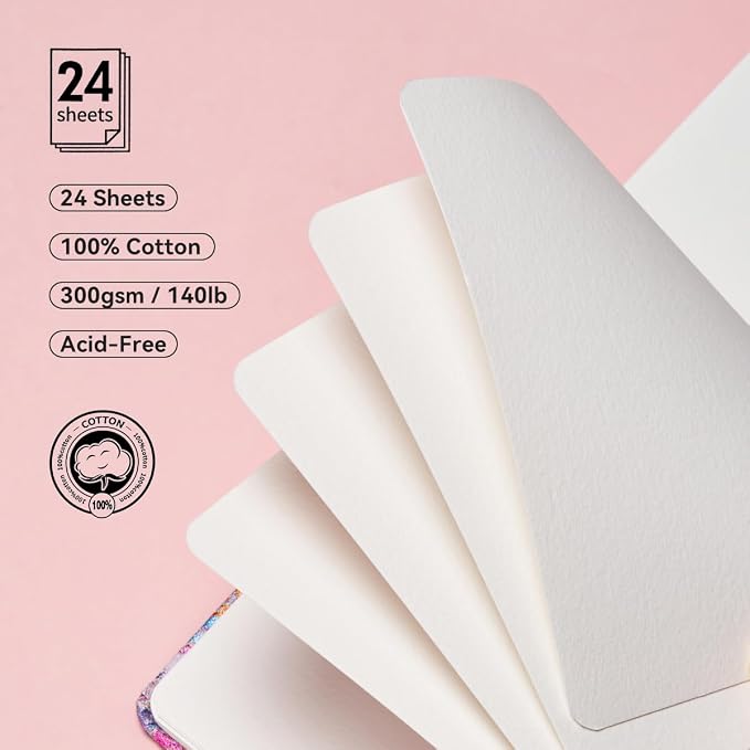 Lightwish Square Watercolor Journal, 100% Cotton, 300gsm/140lb, 24 Sheets Cold - Image 2