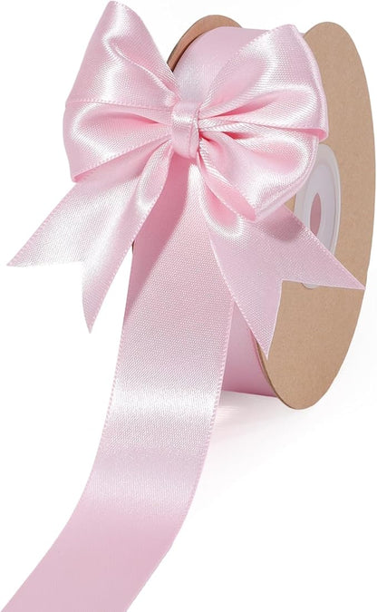 LaRibbons Light Pink Satin Ribbon 1 Inch 50 Yards Luxury Double Faced Pink Silk by LaRibbons