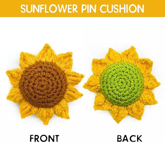 Sunflower Pin Cushion, Handmade Knitted Pincushions, Cute Pin Cushions Needle - Image 3