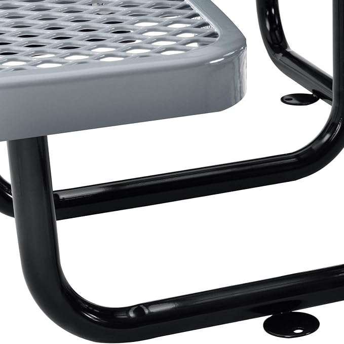 Global Industrial 46" Round Picnic Table, Expanded Metal, Attached Benches - Image 5