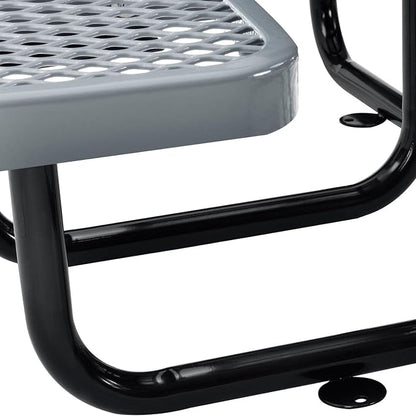 Global Industrial 46" Round Picnic Table, Expanded Metal, Attached Benches - Image 5