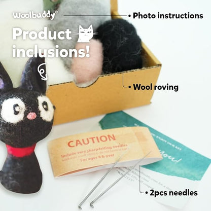 Woolbuddy Needle Felting Kit for Beginners & Adults – DIY Black Cat Animal - Image 4