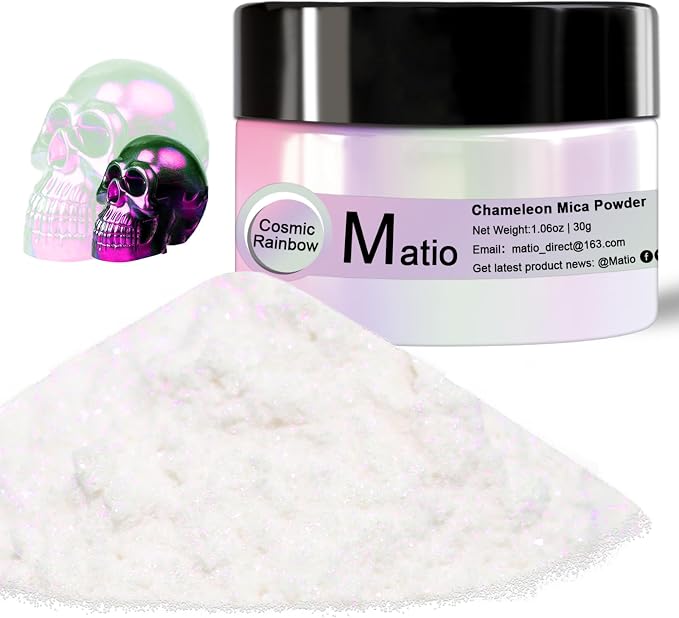 Matio Chameleon Mica Powder, 1.06oz/ 30g Cosmic Rainbow White Chrome Powder by Matio
