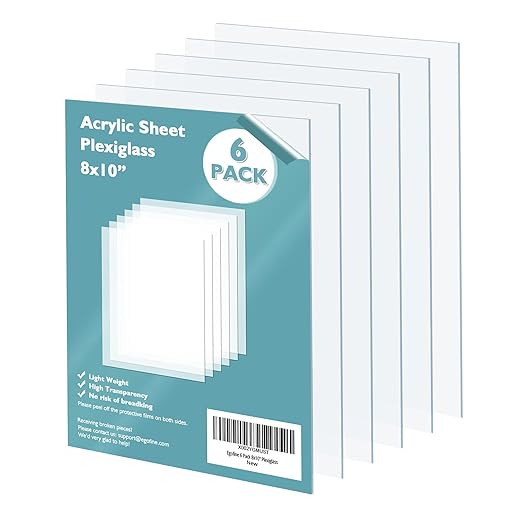 Egofine Plexiglass Sheets Acrylic Sheets 6 Pack of 8x10’’ 0.04 Thick Clear by Egofine