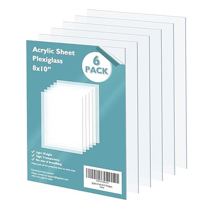 Egofine Plexiglass Sheets Acrylic Sheets 6 Pack of 8x10’’ 0.04 Thick Clear by Egofine