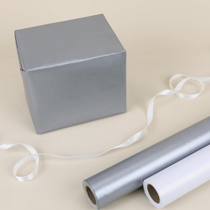 NESCCI Silver Matte Wrapping Paper, Solid Color Pearly-Lustre Paper, Gift - Image 5