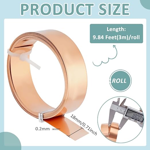 BENECREAT 9.84 Feet 32Gauge Flat Pure Copper Wire, 18mm Wide Flat Bezel Wire - Image 2
