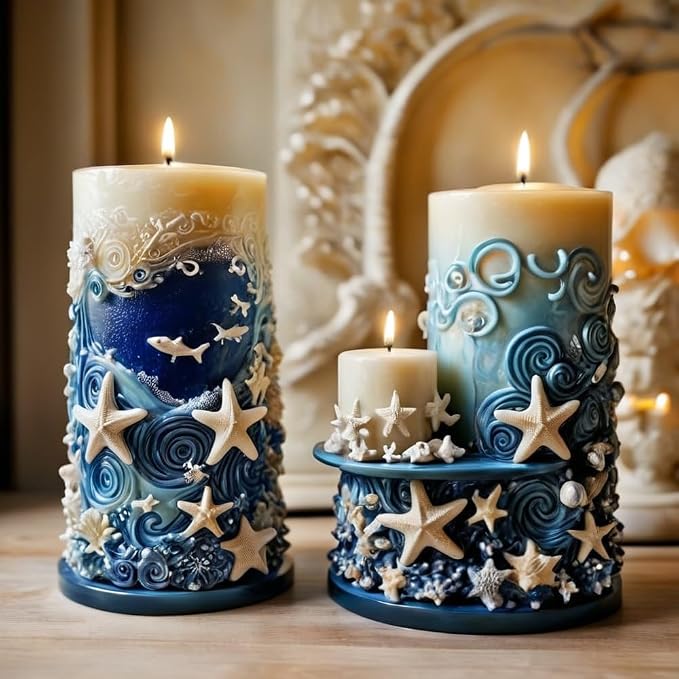Starfish Shell Cylindrical Candle Mold, Marine Conch Silicone Mold, Wave Epoxy - Image 2