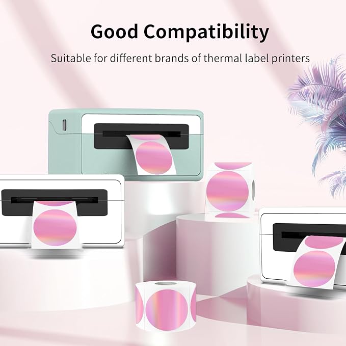 Holographic Thermal Labels Stickers 1.5 inch, Glitter Round Direct Thermal - Image 3