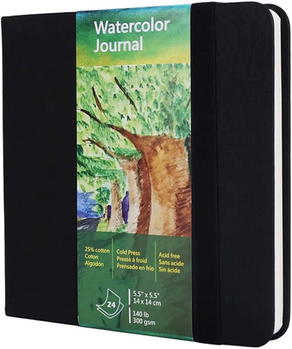 Square Watercolor Journal, 140 LB, 300 GSM, Cotton Paper, Cold Press, 24 Sheets by tumuarta