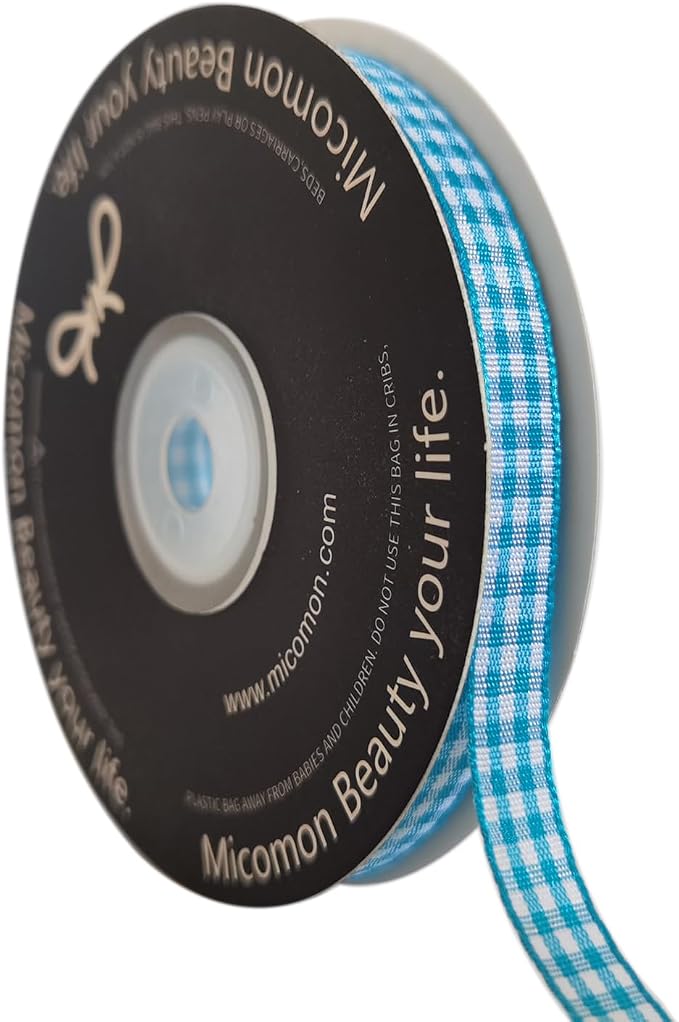 Micomon Vivid Blue and White Woven Edge Plaid Ribbon 100% Polyester Gingham by Micomon