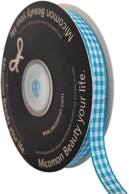 Micomon Vivid Blue and White Woven Edge Plaid Ribbon 100% Polyester Gingham by Micomon