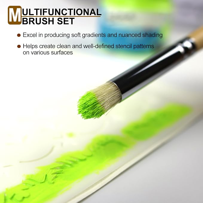 Wooden Stencil Brush Set, 6 Pieces Natural Hog Bristle Dome Stencil Brushes - Image 4