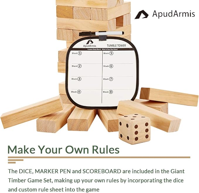 ApudArmis 54 PCS Tumble Timber Set, Pine Wooden Tumble Tower Game - Image 3