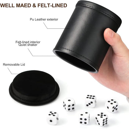 Felt Lined Dice Cup PU Leather Set, Quiet Shaker - Image 3